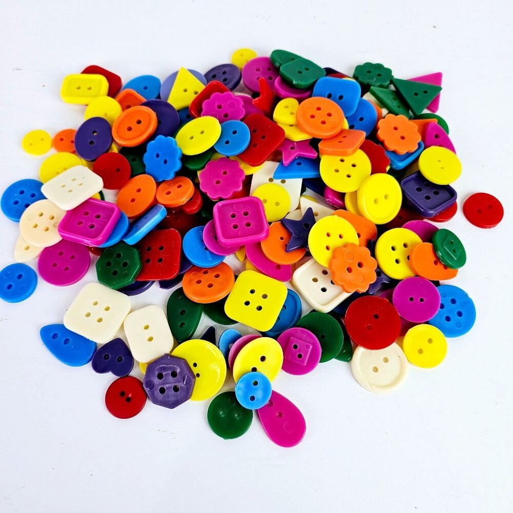 Vintage Heavy Plastic 2 - 4 Hole Bright Color Buttons, Lot of 180